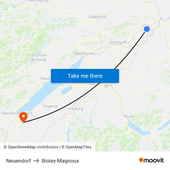 Neuendorf to Bioley-Magnoux map