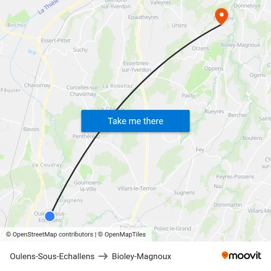 Oulens-Sous-Echallens to Bioley-Magnoux map