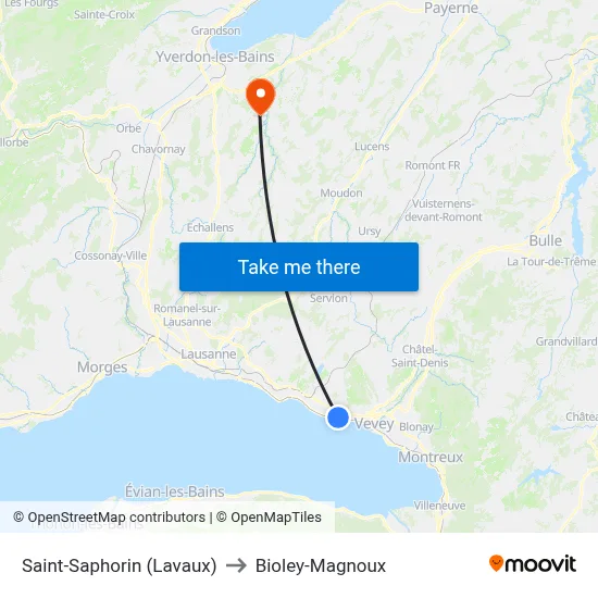 Saint-Saphorin (Lavaux) to Bioley-Magnoux map