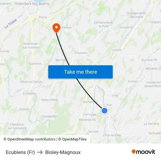 Ecublens (Fr) to Bioley-Magnoux map