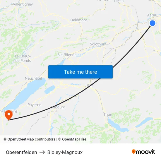 Oberentfelden to Bioley-Magnoux map