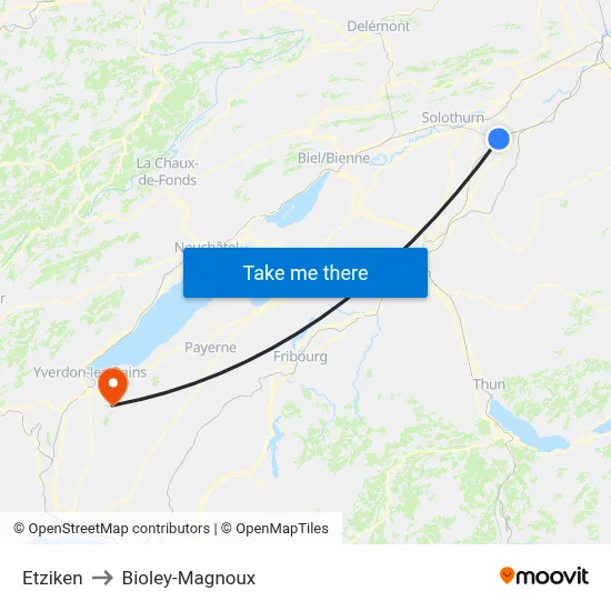 Etziken to Bioley-Magnoux map
