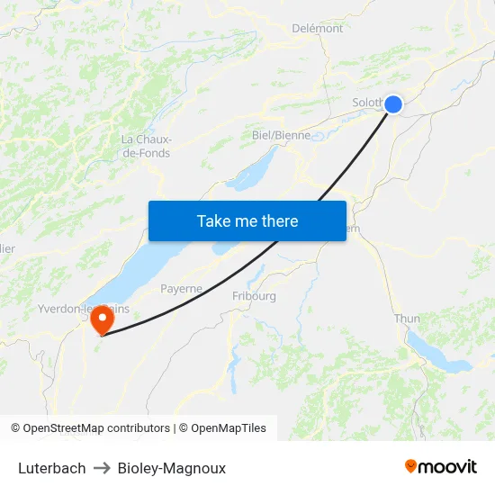 Luterbach to Bioley-Magnoux map