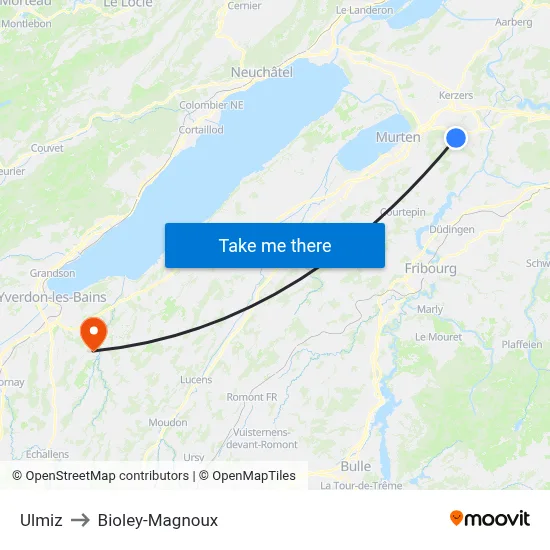Ulmiz to Bioley-Magnoux map
