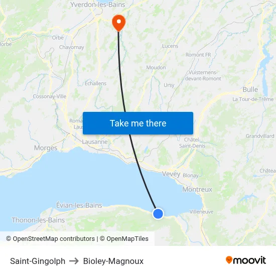Saint-Gingolph to Bioley-Magnoux map