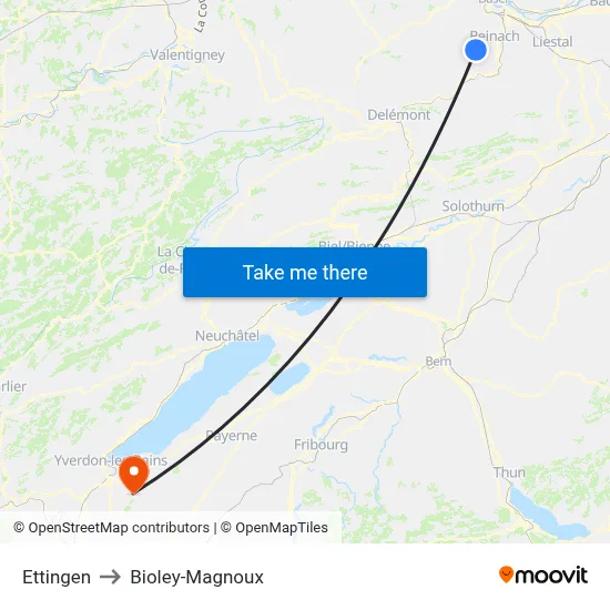 Ettingen to Bioley-Magnoux map