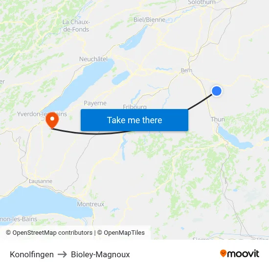 Konolfingen to Bioley-Magnoux map