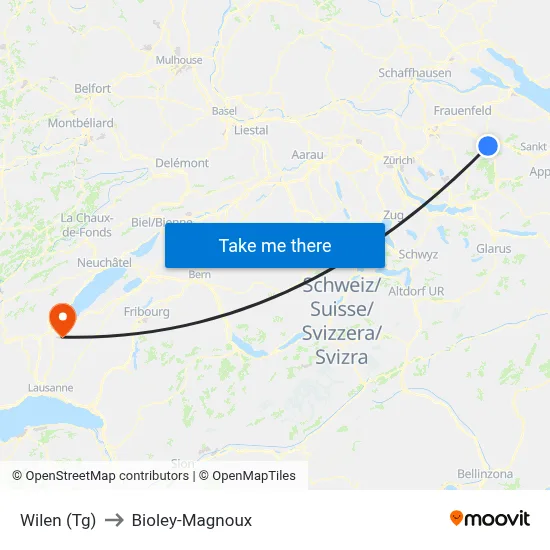 Wilen (Tg) to Bioley-Magnoux map