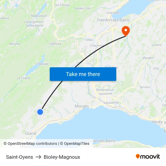 Saint-Oyens to Bioley-Magnoux map