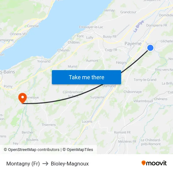 Montagny (Fr) to Bioley-Magnoux map