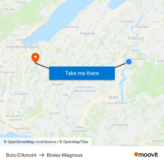 Bois-D’Amont to Bioley-Magnoux map