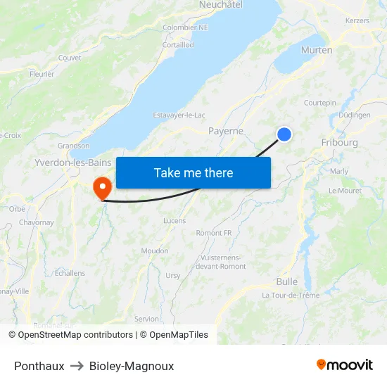 Ponthaux to Bioley-Magnoux map