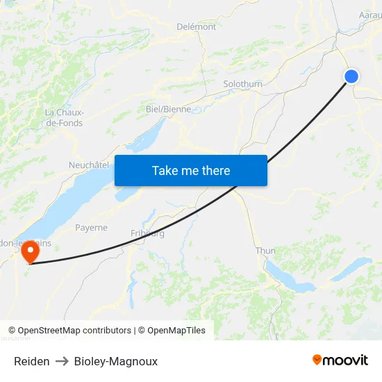 Reiden to Bioley-Magnoux map