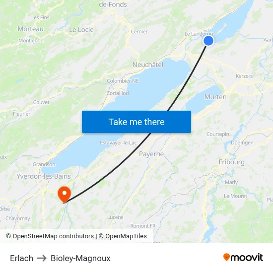 Erlach to Bioley-Magnoux map