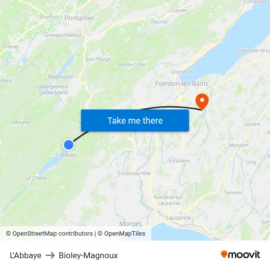 L'Abbaye to Bioley-Magnoux map