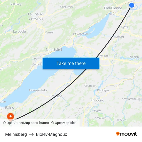 Meinisberg to Bioley-Magnoux map