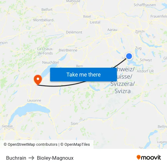 Buchrain to Bioley-Magnoux map