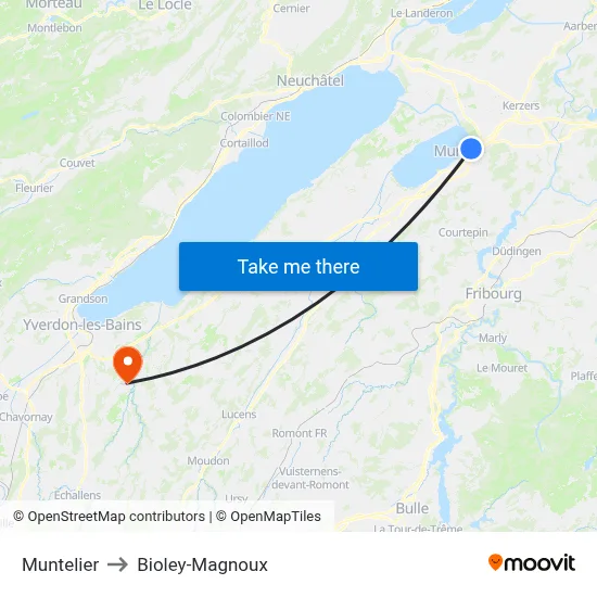 Muntelier to Bioley-Magnoux map