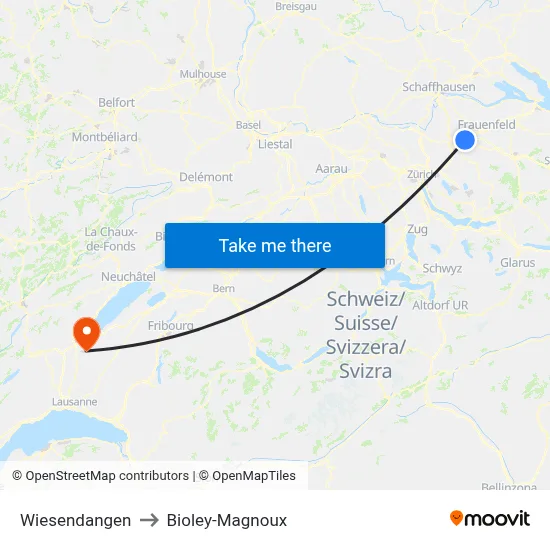 Wiesendangen to Bioley-Magnoux map