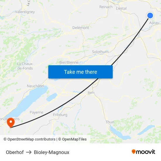 Oberhof to Bioley-Magnoux map