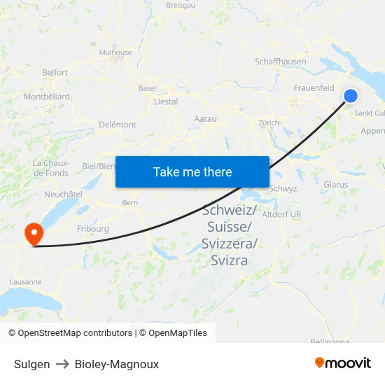 Sulgen to Bioley-Magnoux map