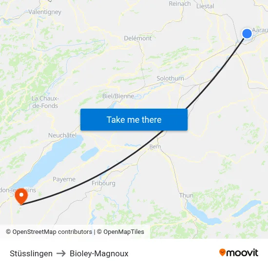 Stüsslingen to Bioley-Magnoux map