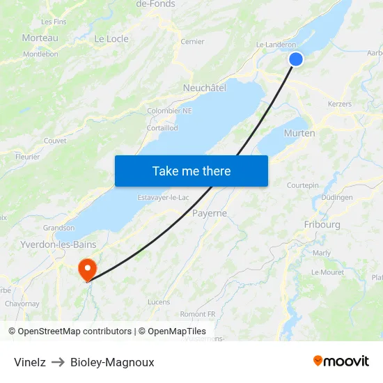 Vinelz to Bioley-Magnoux map