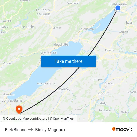 Biel/Bienne to Bioley-Magnoux map