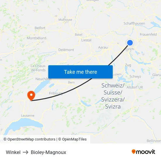 Winkel to Bioley-Magnoux map