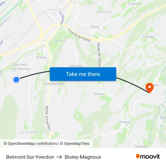 Belmont-Sur-Yverdon to Bioley-Magnoux map