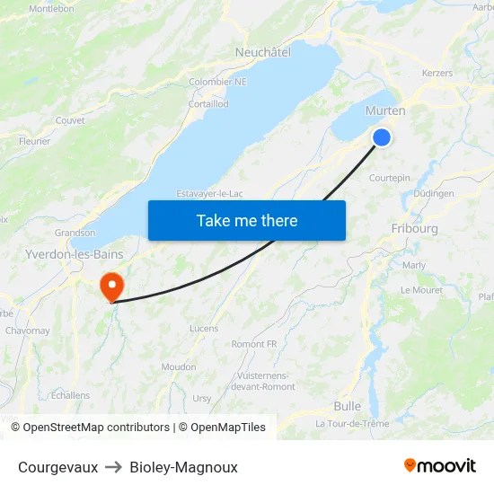 Courgevaux to Bioley-Magnoux map