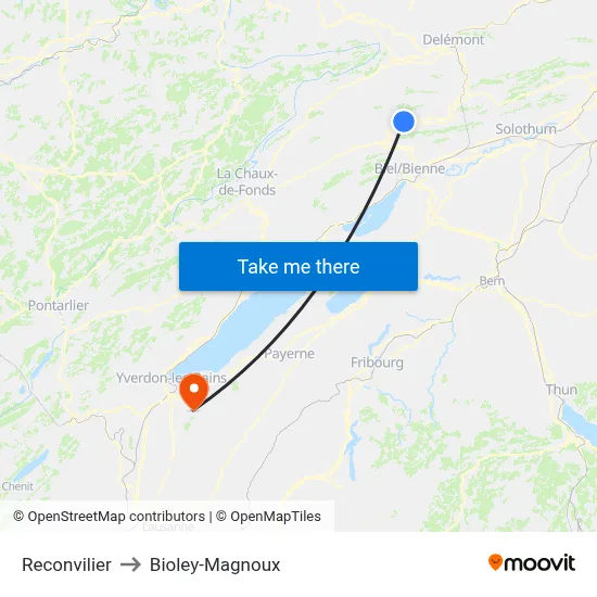 Reconvilier to Bioley-Magnoux map