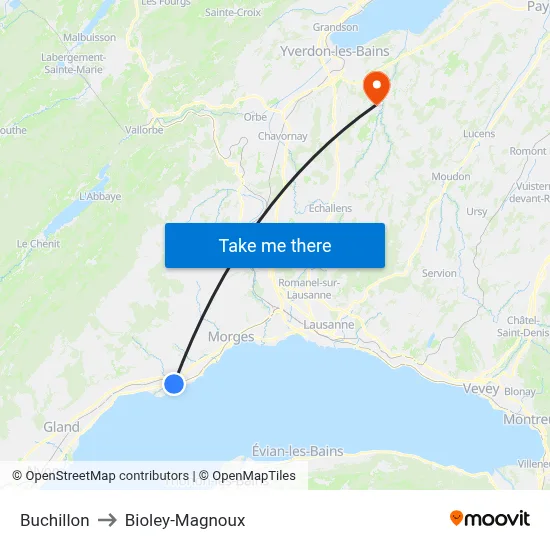 Buchillon to Bioley-Magnoux map