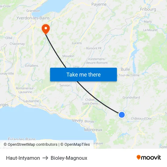 Haut-Intyamon to Bioley-Magnoux map