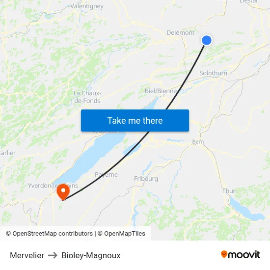 Mervelier to Bioley-Magnoux map