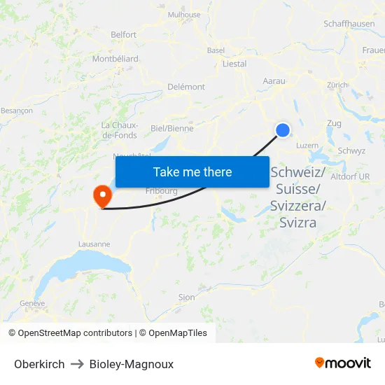 Oberkirch to Bioley-Magnoux map