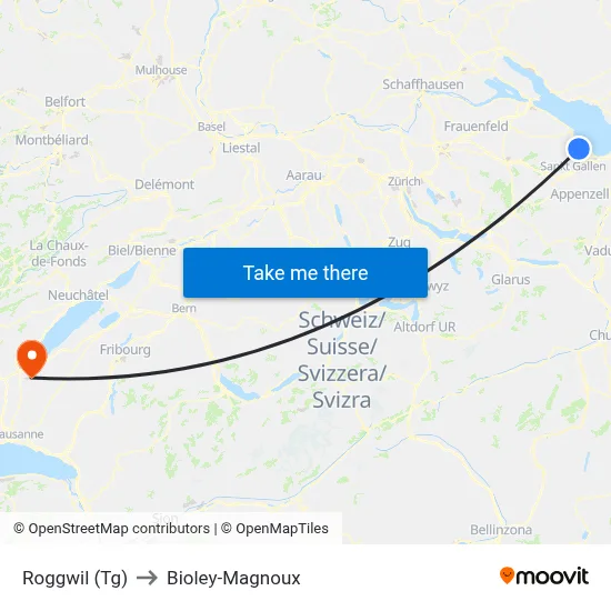 Roggwil (Tg) to Bioley-Magnoux map