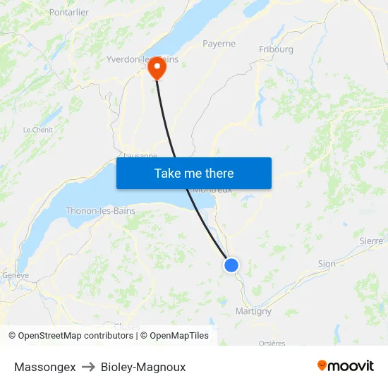 Massongex to Bioley-Magnoux map