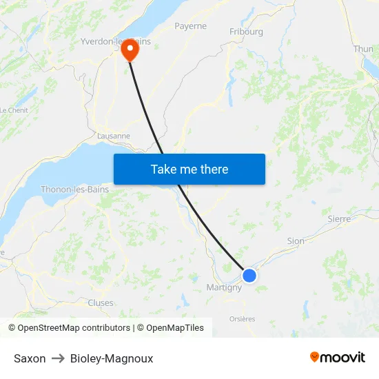 Saxon to Bioley-Magnoux map