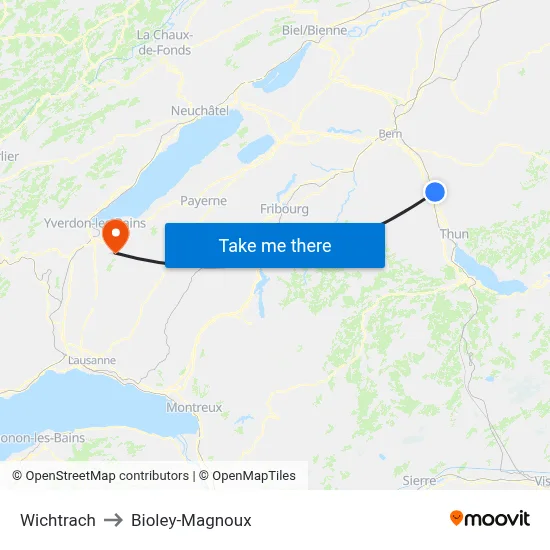 Wichtrach to Bioley-Magnoux map