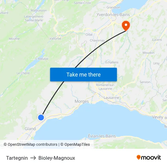 Tartegnin to Bioley-Magnoux map