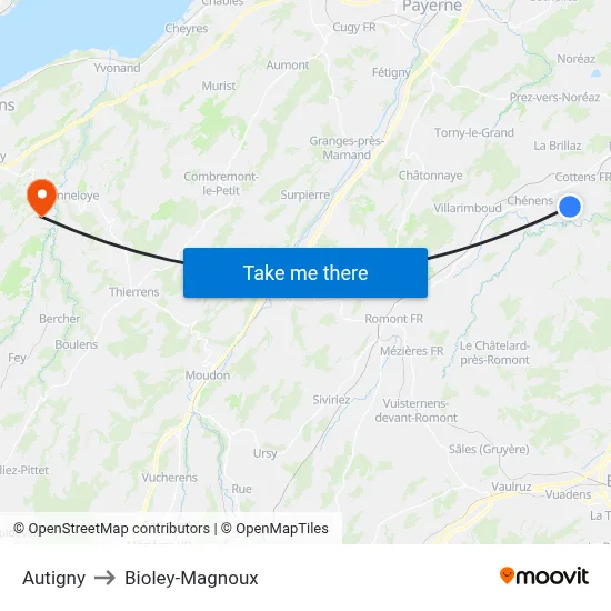 Autigny to Bioley-Magnoux map