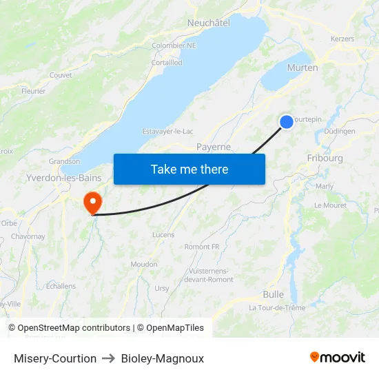 Misery-Courtion to Bioley-Magnoux map