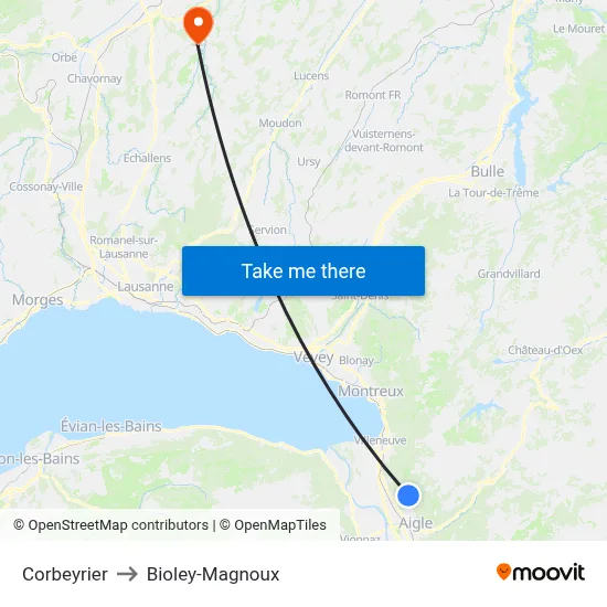 Corbeyrier to Bioley-Magnoux map