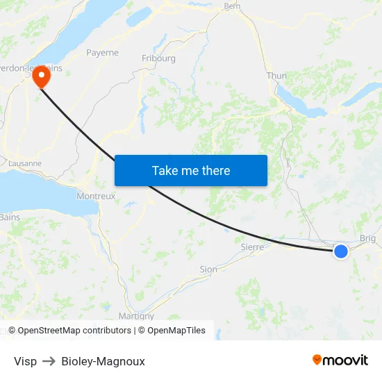 Visp to Bioley-Magnoux map