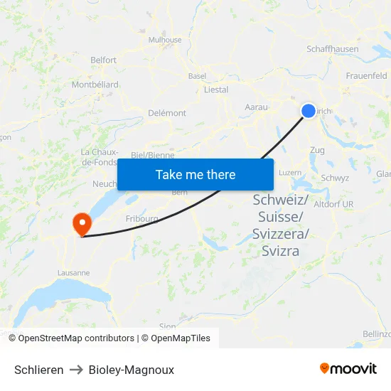 Schlieren to Bioley-Magnoux map