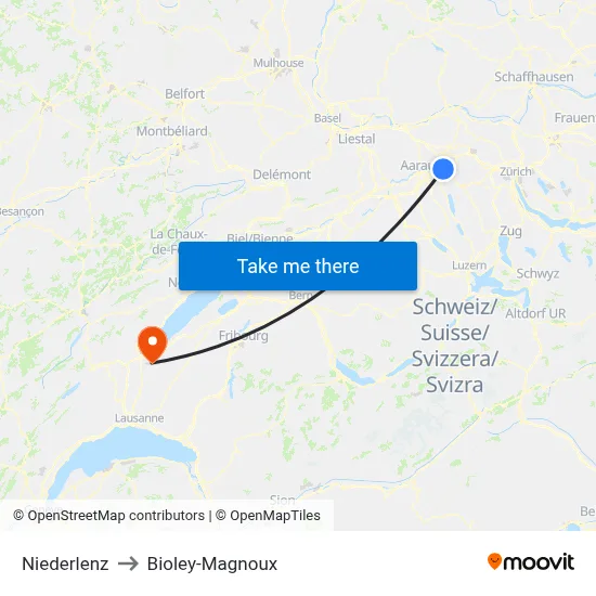 Niederlenz to Bioley-Magnoux map