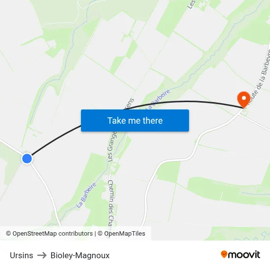 Ursins to Bioley-Magnoux map