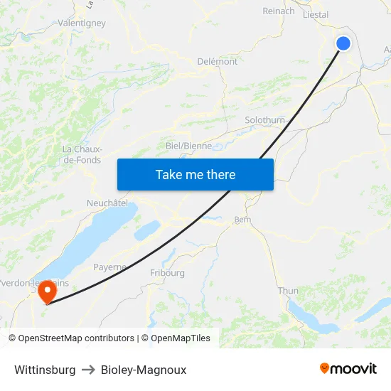 Wittinsburg to Bioley-Magnoux map