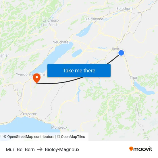 Muri Bei Bern to Bioley-Magnoux map